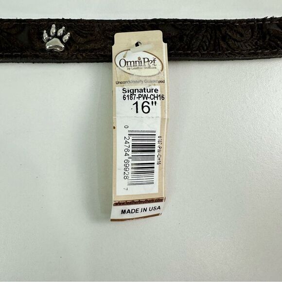 Omni Pet 16" Signature Leather Brown Dog Collar With Silver Tone Paw Prints NEW - Picture 4 of 7